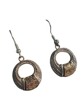Gold Tone Textured Drop Earrings Oval Hook Dangle Lightweight Stylish Jewelry